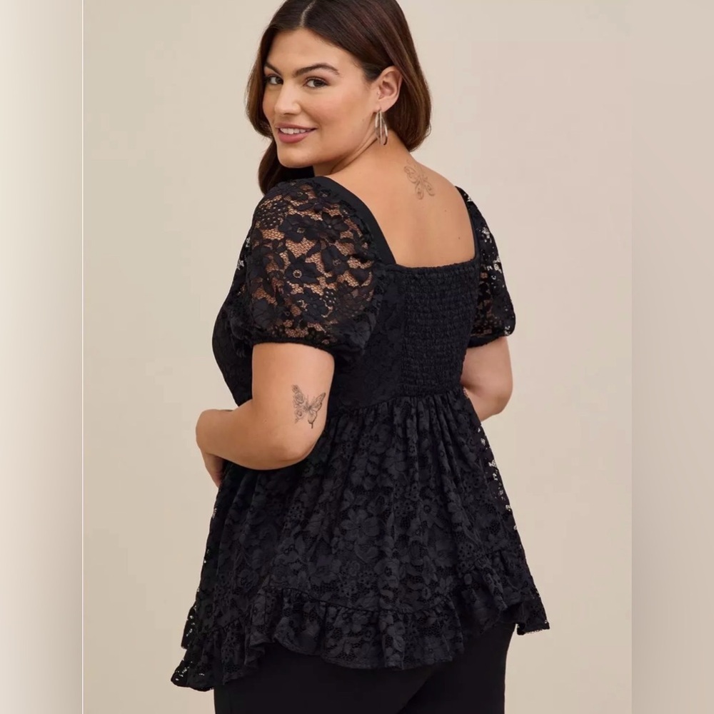 Torrid Babydoll Lace Puff Sleeve Top Sweetheart Neckline Plus Size 1 Stretch - Picture 2 of 13
